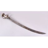 A FINE 18TH/19TH CENTURY MUGHAL INDIAN TULWAR SWORD, with finely engraved silver gilt hilt and broad