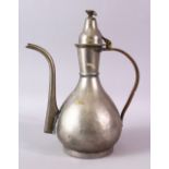 AN EARLY 20TH CENTURY PERSIAN EWER, hinged cover with bird finial, 30cm high.