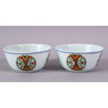 A PAIR OF CHINESE DOUCAI DECORATED PORCELAIN BOWLS, with roundel decoration depicting formal