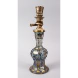 A 19TH CENTURY BOHEMIAN GILT GLASS HUQQA BASE WITH A WHITE METAL TOP, 38cm.