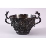 A JAPANESE MEIJI PERIOD SOILID SILVER DRAGON & CHRYSANTHEMUM PRESENTATION BOWL, the body of the