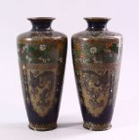 A PAIR OF JAPANESE MEIJI PERIOD CLOISONNE VASES, the vases with panel decoration depicting birds