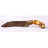 A GOOD LARGE 17TH/18TH CENTURY CEYLONESE PIHA KEATA DAGGER, with carved ivory handle, 36cm long.