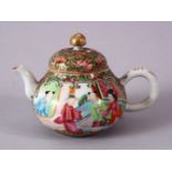 A SMALLER 19TH CENTURY CHINESE CANTON FAMILLE ROSE PORCELAIN TEAPOT AND COVER, decorated with