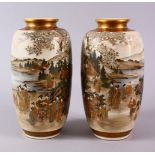 A LARGE AND FINE PAIR OF JAPANESE MEIJI PERIOD SATSUMA POTTERY VASES BY KIZAN - the large pair