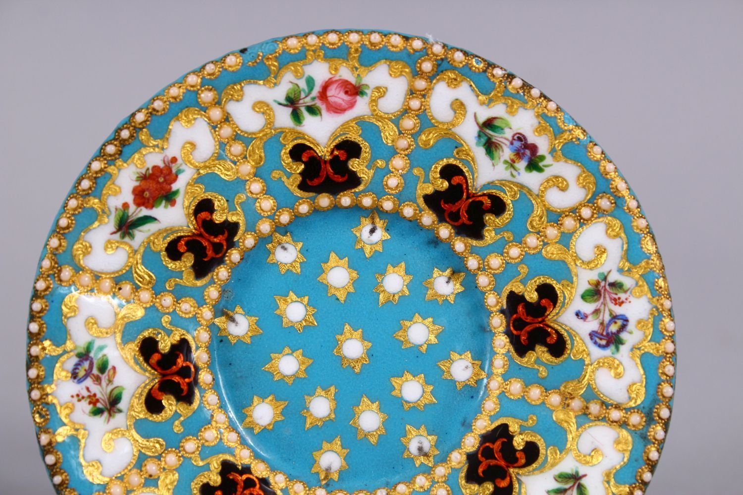A FINE 19TH CENTURY OTTOMAN OR OTTOMAN MARKET ENAMELLED CUP AND SAUCER, with finely painted panels - Image 5 of 8