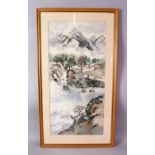 A CHINESE FRAMED PAINTING OF A NATIVE LANDSCAPE SCENE, depicting a native waterside landscape scenes