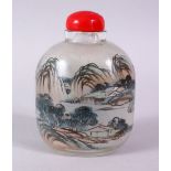 A LARGE EARLY 20TH CENTURY CHINESE REVERSE GLASS PAINTING SNUFF BOTTLE, with landscape, 10cm high