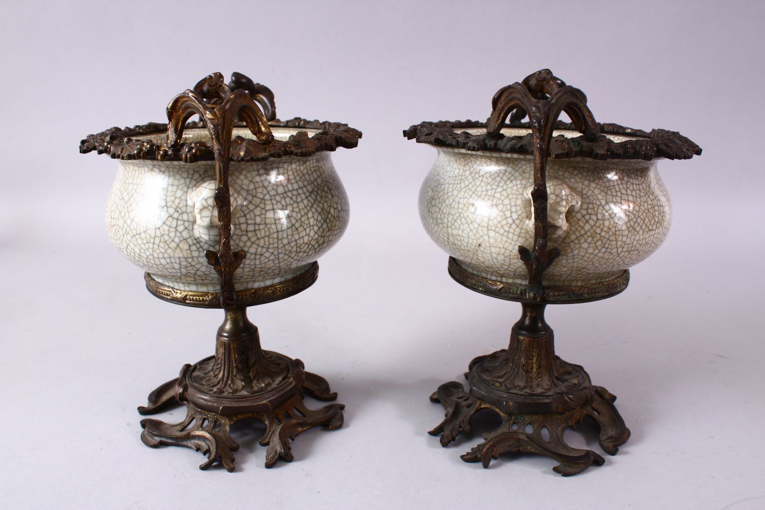 A PAIR OF 19TH/20TH CENTURY CHINESE GUAN WARE POTTERY BOWLS with ormolu mounts, the bowls with - Image 2 of 7