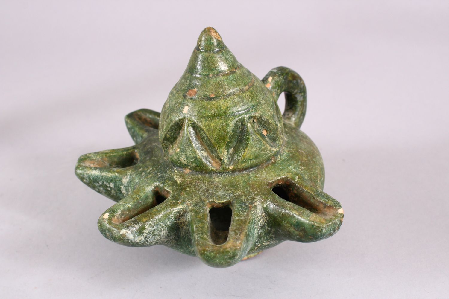 A UNUSUAL EARLY ISLAMIC POTTERY OIL LAMP ON STAND, 46cm high. - Image 2 of 7