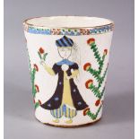 A RARE EARLY 19TH CENTURY POTTERY KUTHAHYA CUP, decorated with scenes of figures and sprays of