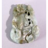 A CHINESE CARVED AND PIERCED JADE / JADITE AMULET of a guord, 5cm x 4cm.