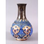 A SMALL SAFAVID POTTERY VASE WITH POSSIBLY SILVER MOUNTED NECK, 19cm high.