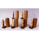 A SET OF SIX 18TH/19TH CENTURY ORIENTAL/EASTERN CARVED AND STAINED IVORY FIGURES, each depicting a