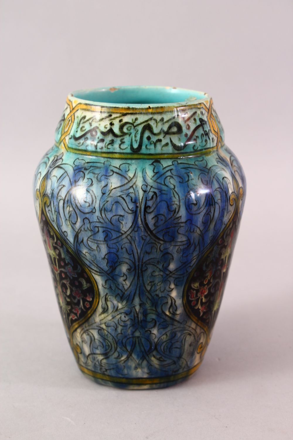 A FINE IZNIC ISLAMIC GLAZED STYLE SIGNED AND DATED POTTERY VASE, signed and dated 1915 underside, - Image 2 of 8