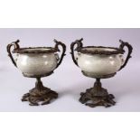 A PAIR OF 19TH/20TH CENTURY CHINESE GUAN WARE POTTERY BOWLS with ormolu mounts, the bowls with