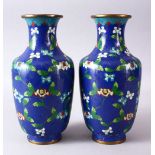 A GOOD PAIR OF 19TH/20TH CENTURY CHINESE CLOISONNE VASES, with native displays of flora upon