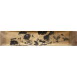 A VERY LARGE CHINESE PAINTED SCROLL OF BIRDS AND FLORA, with an upper let band of calligraphy and