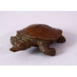 A JAPANESE BRONZE FIGURE OF A TORTOISE, the underside signed, 8.5cm