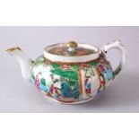 A 19TH CENTURY CHINESE CANTON FAMILLE ROSE PORCELAIN TEAPOT AND COVER, decorated with birds,