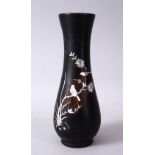 A CHINESE 20TH CENTURY INLAID MOTHER OF PEARL WOODEN VASE, inlaid with mother of pearl to depict