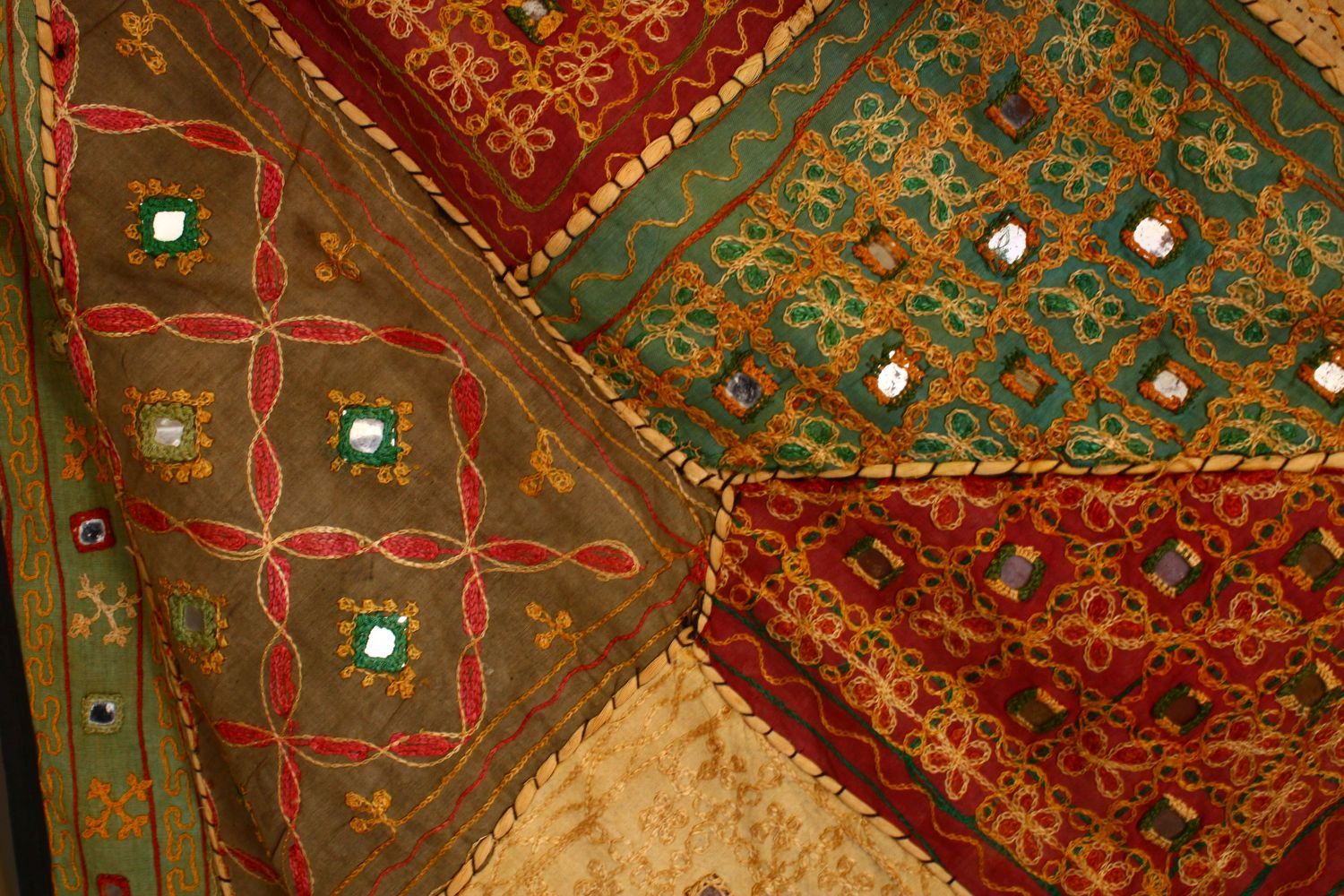 TWO ISLAMIC TEXTILES, both with stitched in mirrored sections, 150cm x 100cm and 100cm x 95cm. - Image 2 of 5