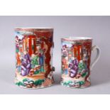 TWO 19TH / 19TH CENTURY CHINESE MANDARIN FAMILLE ROSE PORCELAIN MUGS, each decorated in a similar