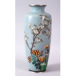 A JAPANESE MEIJI PERIOD POSSIBLY SILVER WIRE CLOISSONE VASE, with scenes of birds, prunus and