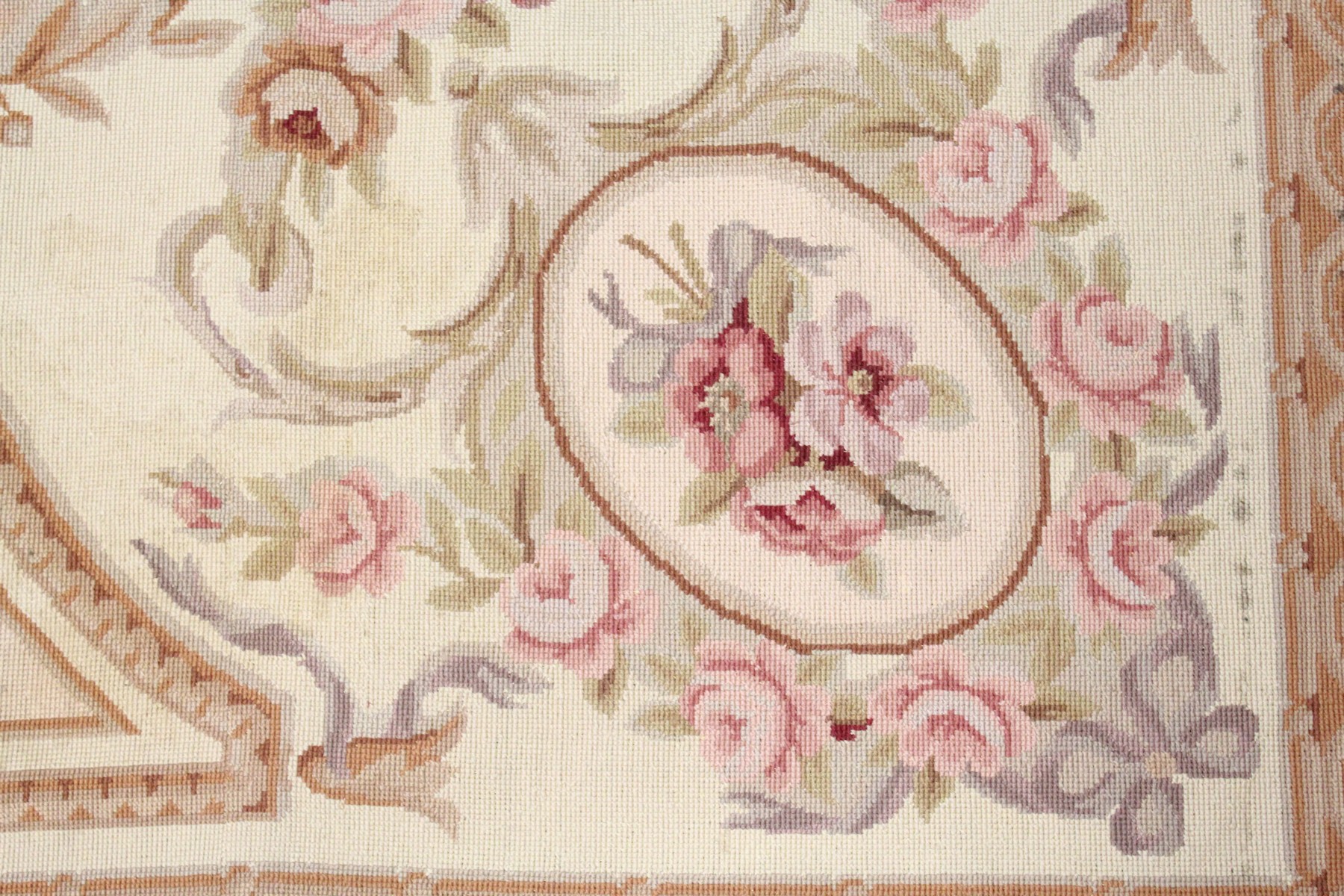 AN AUBUSSON STYLE TAPESTRY WALL HANGING, beige ground decorated with floral panels. 9ft 0ins x 6ft - Image 3 of 5