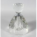 A HEAVY FACET CUT CIRCULAR SCENT BOTTLE AND STOPPER. 9ins high.