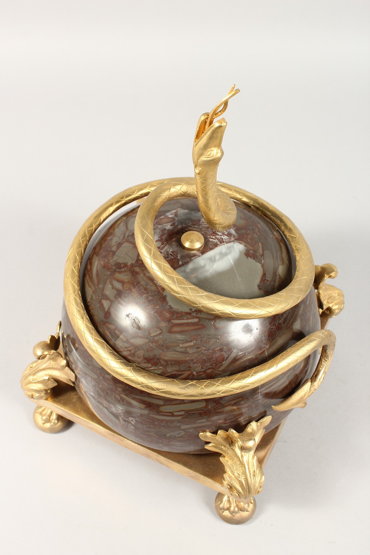 A GOOD BRONZE SNAKE AND MARBLE BALL. 12ins high. - Image 2 of 2