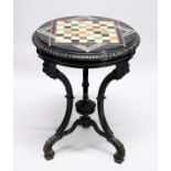 A SUPERB REGENCY MARBLE GAMES TOP, with inlaid chessboard in various coloured marbles. 1ft 7ins