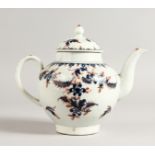 AN 18TH CENTURY LIVERPOOL IMARI STYLE TEAPOT AND COVER.