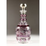 A SILVER TOP AMETHYST FRUITING VINE DECANTER AND STOPPER.