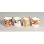 FOUR SPODE COFFEE CANS, one decorated with Imari pattern 1409, another with orange and gilt