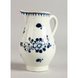 AN 18TH CENTURY LIVERPOOL SPARROW BEAK JUG painted with flowers in blue.