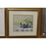 M. E. Haward "Primroses in a Cup" watercolour, signed.