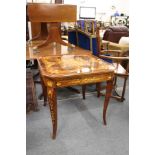 A continental marquetry games table with removable top, baize lined, playing surface, roulette wheel