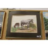 Tony Foster "A Horse and Donkey in a Field" watercolour.