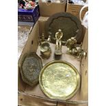 Engraved eastern brass dishes and other items.