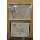 Early part hand-coloured map, framed and glazed, together with a later map of Jersey.