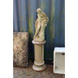 A composite garden classical figure on pedestal base.