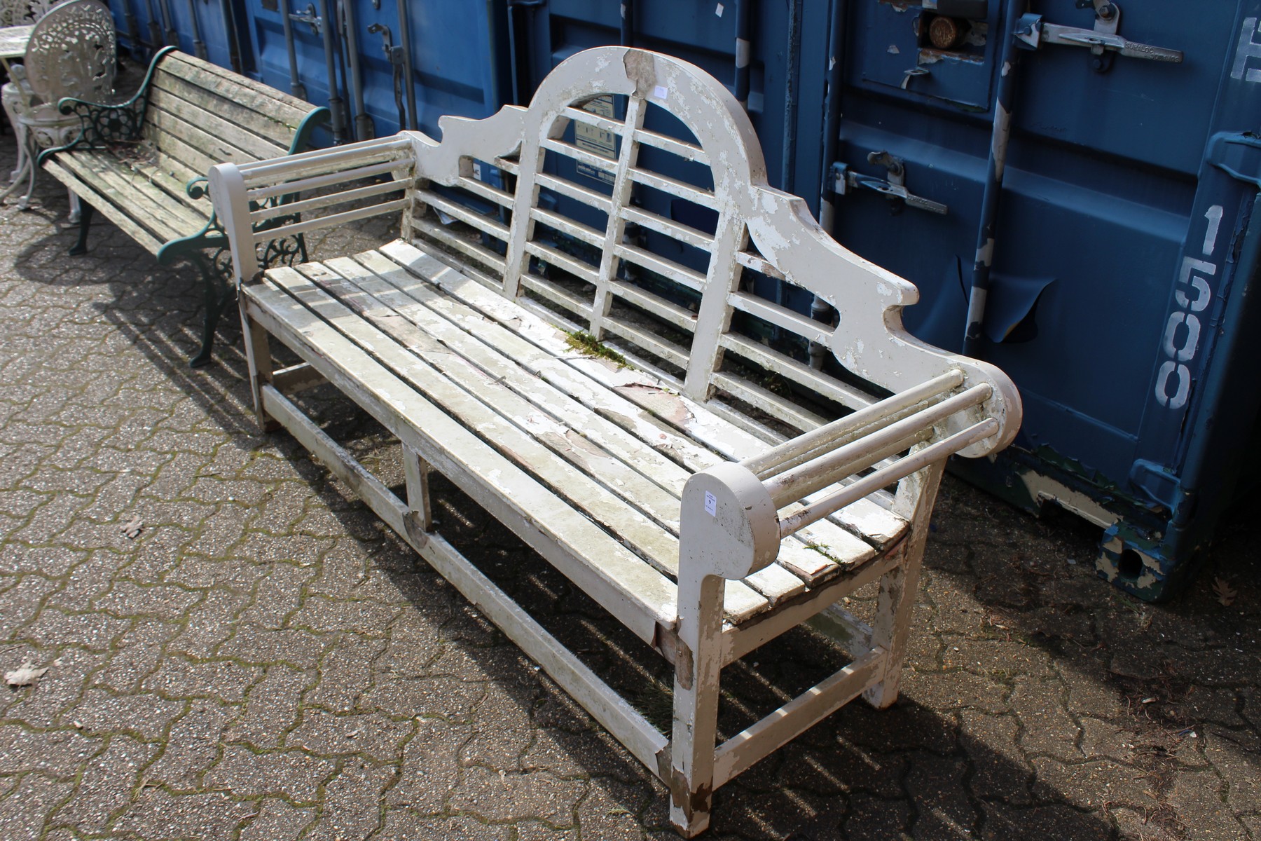 A Lutyens style painted large garden bench. - Image 2 of 2