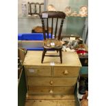 A miniature Windsor chair and a small pine chest.