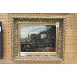 Late 19th century English school, a country house scene with balcony setting, oil on canvas.