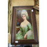 20th century English school, a portrait of a lady, oil on board, in an oak frame.