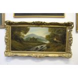 A late 19th / early 20th century continental school, river landscape with cottages and trees, oil on