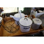 Kitchenalia to include an enamel flour bin.