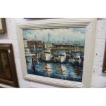 C. Strachan "Boats in a Harbour" oil on canvas, signed.