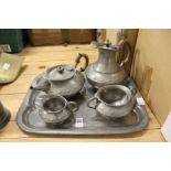 A pewter tea service with tray.